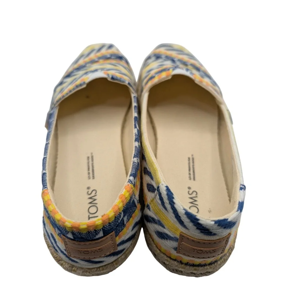 TOMS Espadrille Flats Blue Yellow Woven Geometric Alpargata - 7